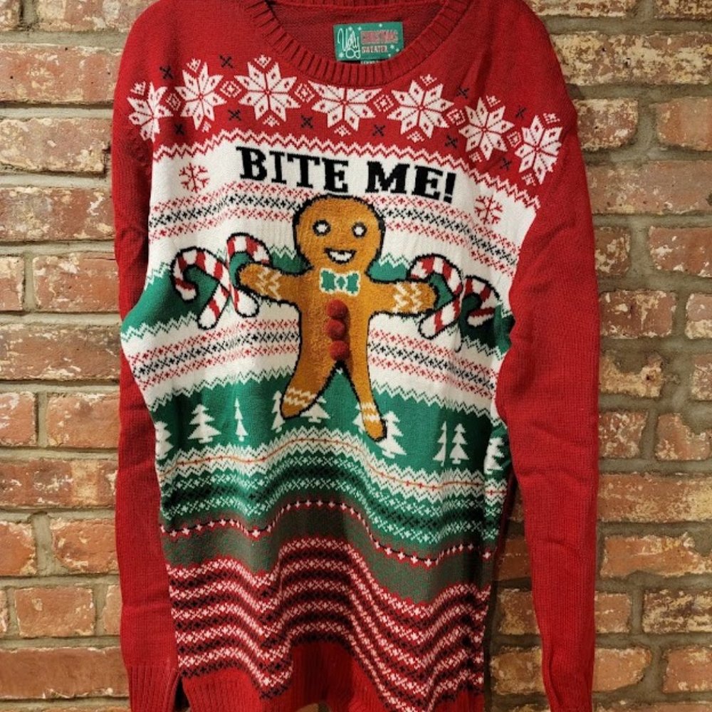 Christmas Sweater - Bite Me Gingerbread Man